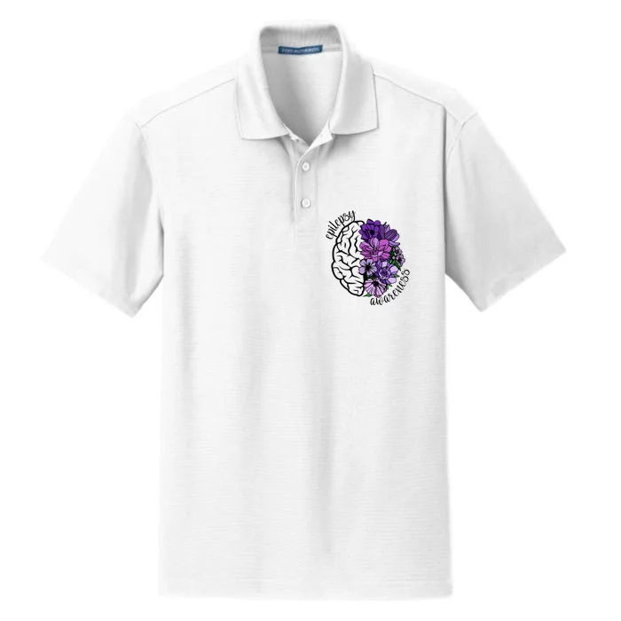 Epilepsy Awareness Purple Brain Flower Dry Zone Grid Performance Polo