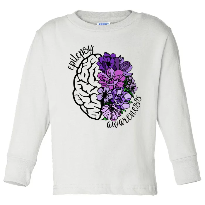 Epilepsy Awareness Purple Brain Flower Toddler Long Sleeve Shirt