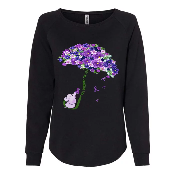 Elephant Alzheimers Purple Flower I Will Remember For You Womens California Wash Sweatshirt