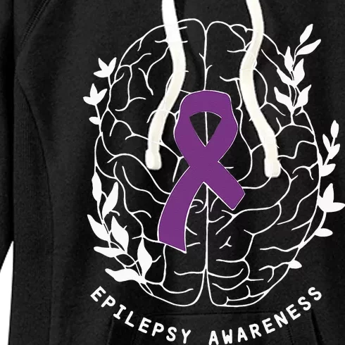 Epilepsy Awareness Ribbon Purple Epilepsy Brain Grahpic Women's Fleece Hoodie