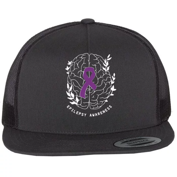 Epilepsy Awareness Ribbon Purple Epilepsy Brain Grahpic Flat Bill Trucker Hat