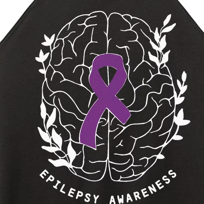 Epilepsy Awareness Ribbon Purple Epilepsy Brain Grahpic Women’s Perfect Tri Rocker Tank