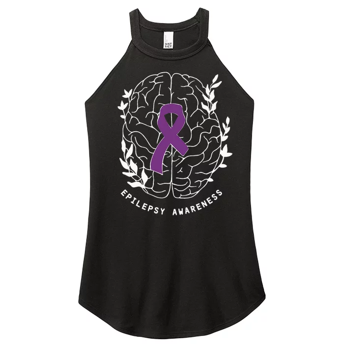 Epilepsy Awareness Ribbon Purple Epilepsy Brain Grahpic Women’s Perfect Tri Rocker Tank