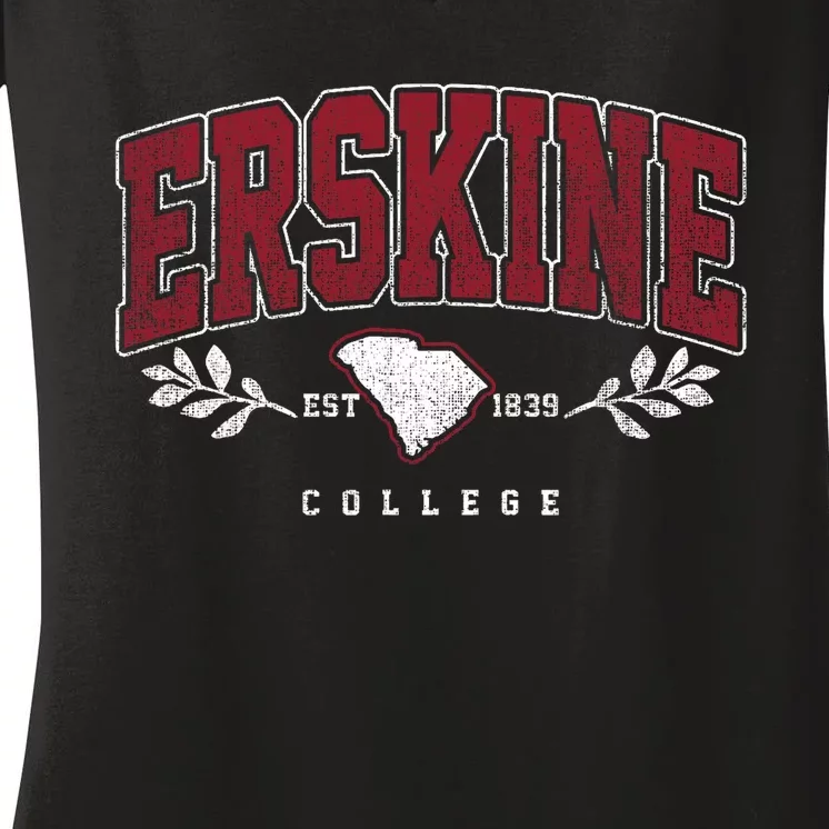 Erskine Arch Retro College Athletic Sports Women's V-Neck T-Shirt