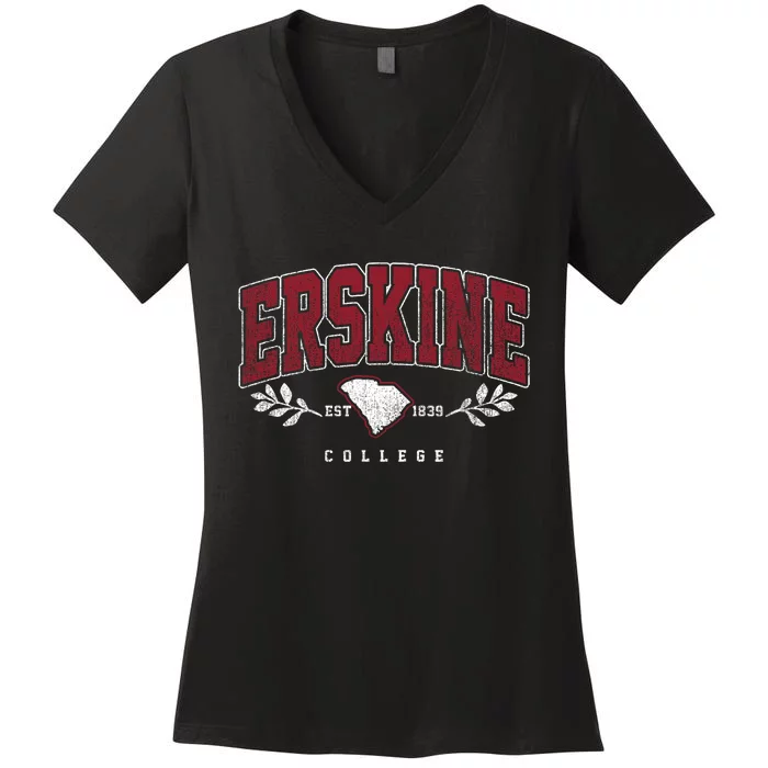 Erskine Arch Retro College Athletic Sports Women's V-Neck T-Shirt