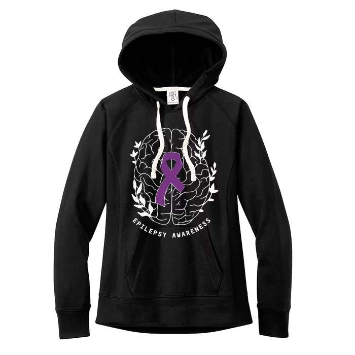 Epilepsy Awareness Ribbon Purple Epilepsy Brain Grahpic Women's Fleece Hoodie