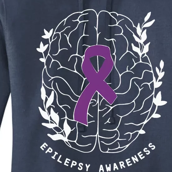 Epilepsy Awareness Ribbon Purple Epilepsy Brain Grahpic Women's Pullover Hoodie