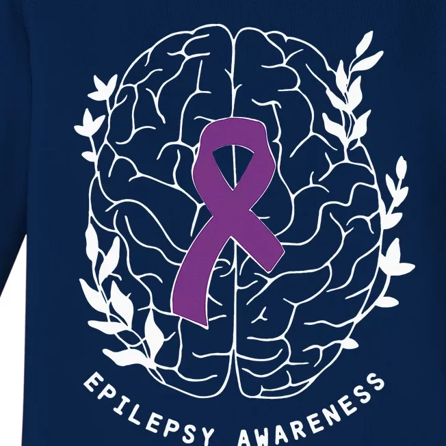 Epilepsy Awareness Ribbon Purple Epilepsy Brain Grahpic Baby Long Sleeve Bodysuit