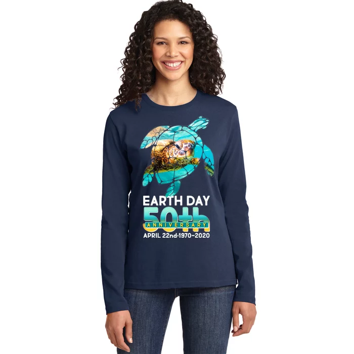 Earth Day 50th Anniversary Turtle Ladies Long Sleeve Shirt