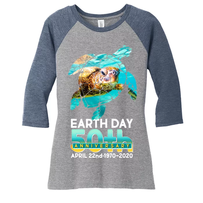 Earth Day 50th Anniversary Turtle Women's Tri-Blend 3/4-Sleeve Raglan Shirt