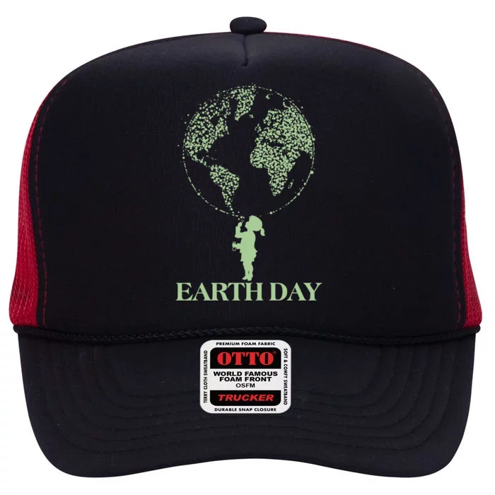 Earth Day Child Blowing Bubbles Earth High Crown Mesh Trucker Hat