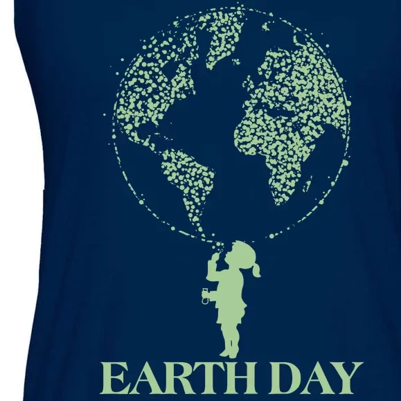 Earth Day Child Blowing Bubbles Earth Ladies Essential Flowy Tank