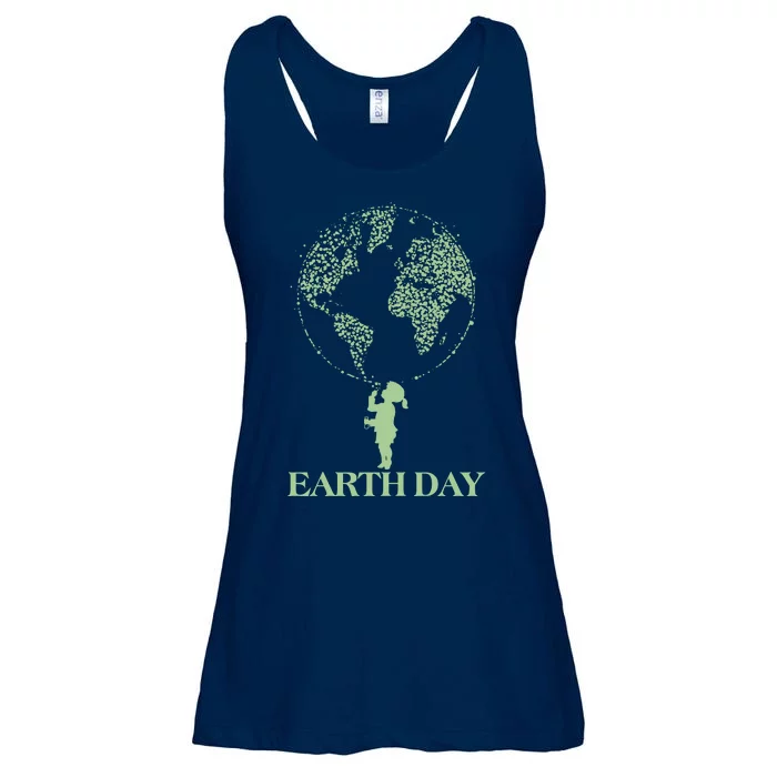 Earth Day Child Blowing Bubbles Earth Ladies Essential Flowy Tank