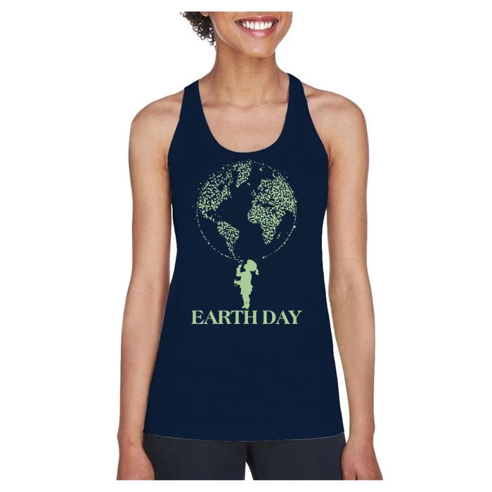 Earth Day Child Blowing Bubbles Earth Women's Racerback Tank