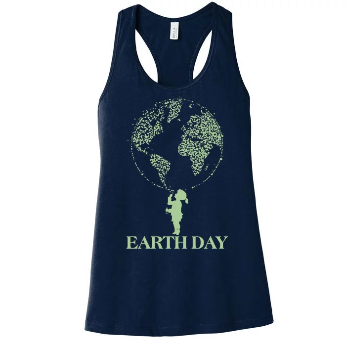 Earth Day Child Blowing Bubbles Earth Women's Racerback Tank