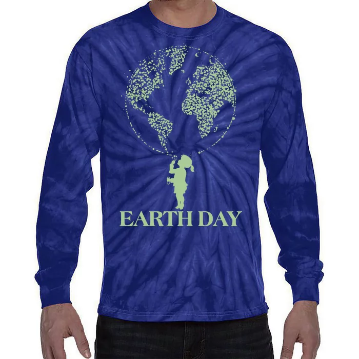 Earth Day Child Blowing Bubbles Earth Tie-Dye Long Sleeve Shirt