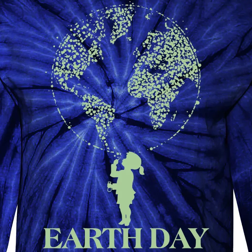 Earth Day Child Blowing Bubbles Earth Tie-Dye Long Sleeve Shirt