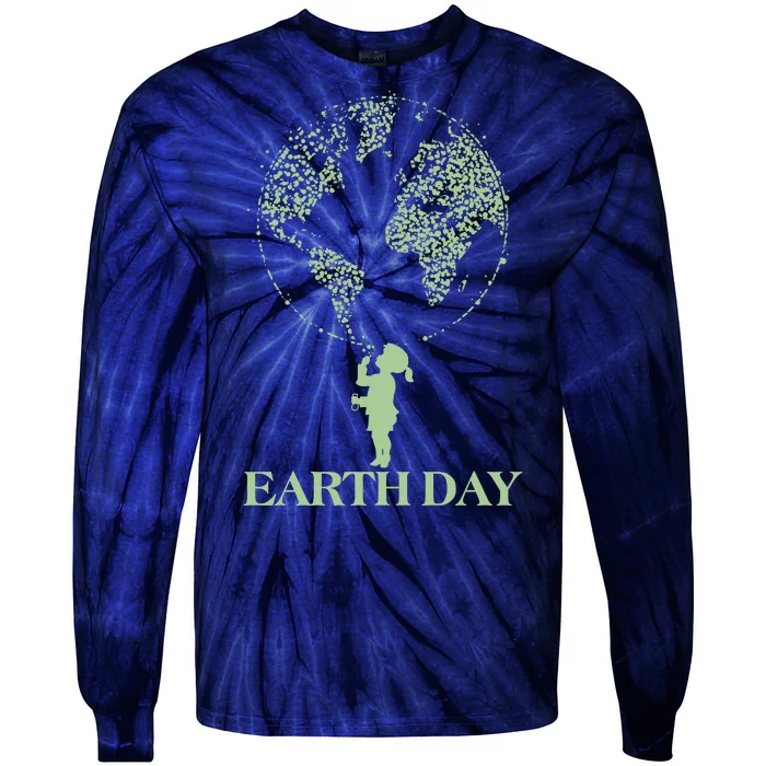 Earth Day Child Blowing Bubbles Earth Tie-Dye Long Sleeve Shirt