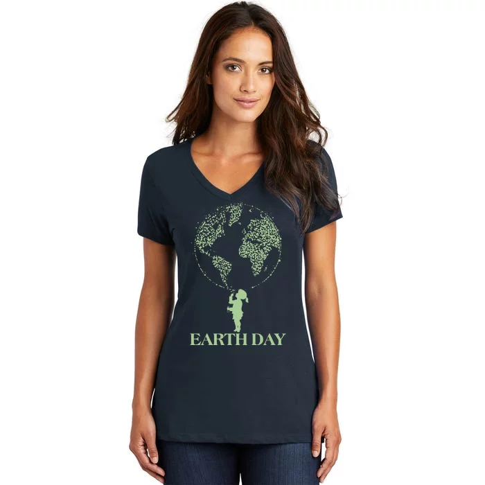 Earth Day Child Blowing Bubbles Earth Women's V-Neck T-Shirt