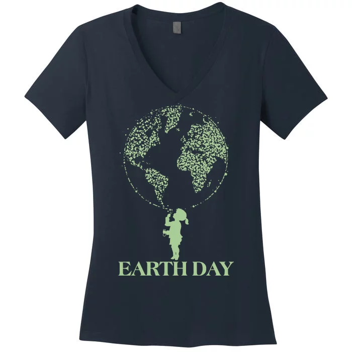 Earth Day Child Blowing Bubbles Earth Women's V-Neck T-Shirt