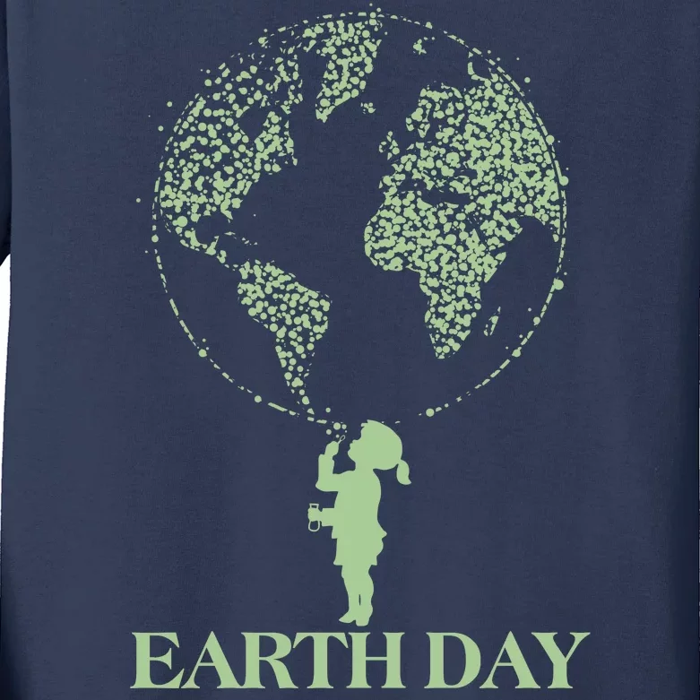 Earth Day Child Blowing Bubbles Earth Kids Long Sleeve Shirt