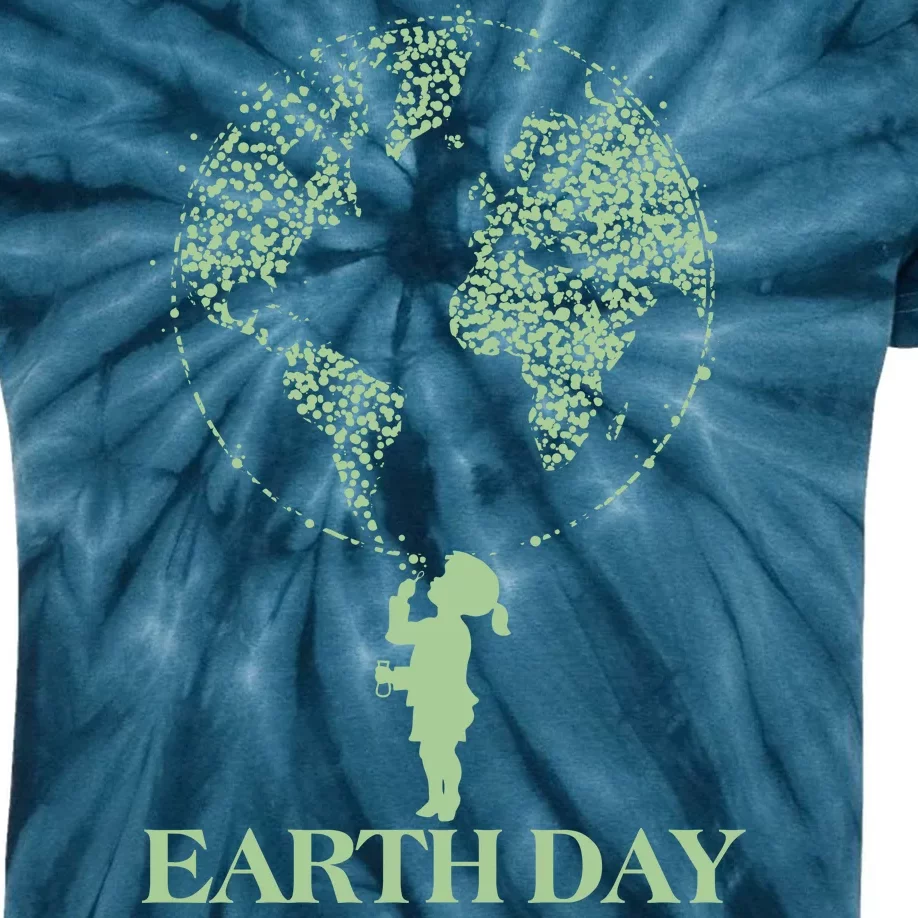 Earth Day Child Blowing Bubbles Earth Kids Tie-Dye T-Shirt