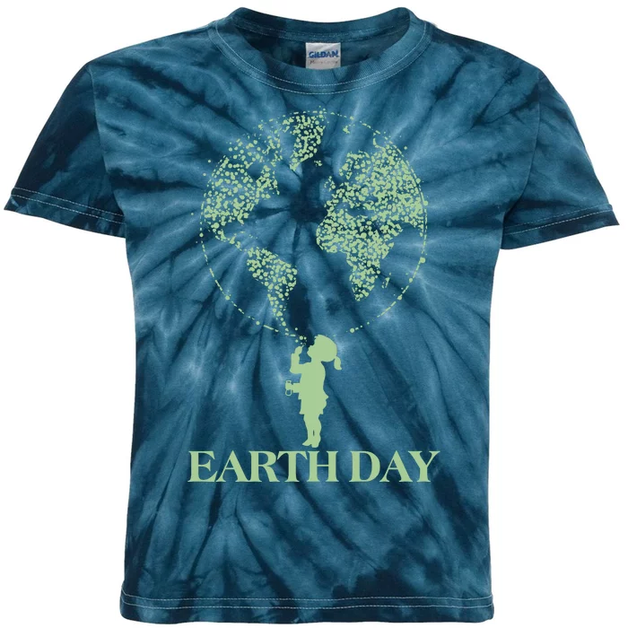 Earth Day Child Blowing Bubbles Earth Kids Tie-Dye T-Shirt