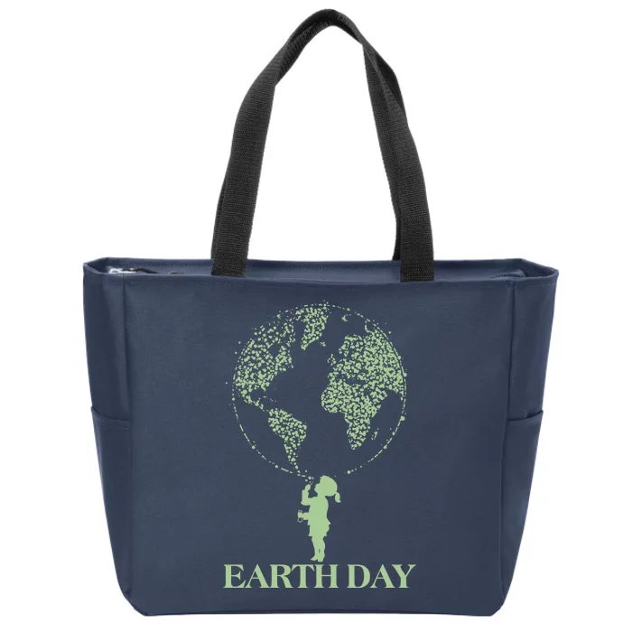 Earth Day Child Blowing Bubbles Earth Zip Tote Bag