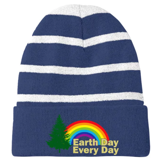 Earth Day Every Day Rainbow Striped Beanie with Solid Band