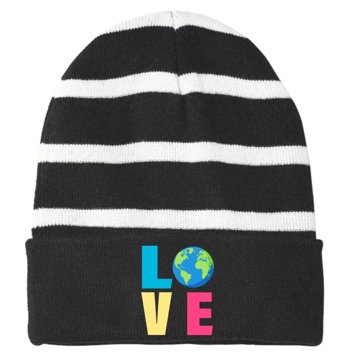 Earth Day Love Striped Beanie with Solid Band