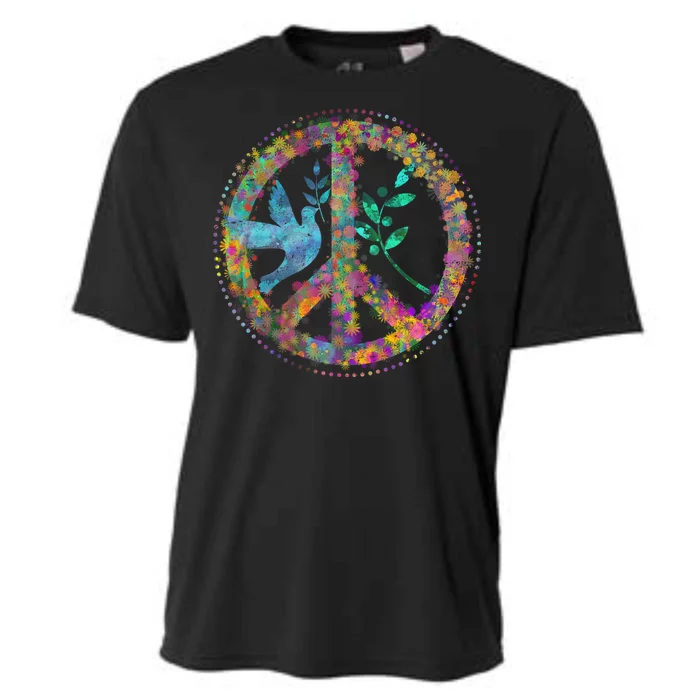 Earth Watercolor Peace Sign Cooling Performance Crew T-Shirt