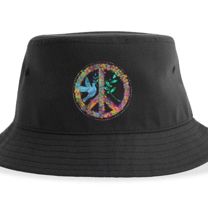 Earth Watercolor Peace Sign Sustainable Bucket Hat