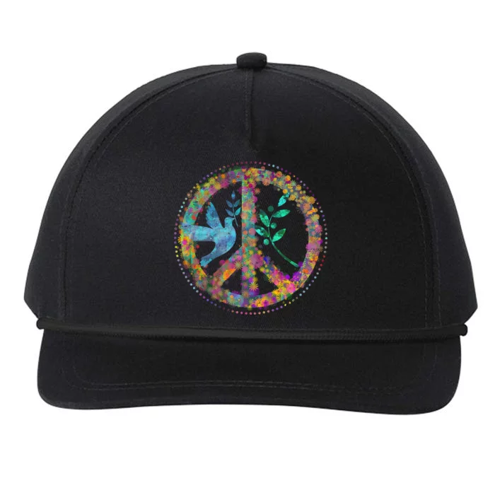 Earth Watercolor Peace Sign Snapback Five-Panel Rope Hat