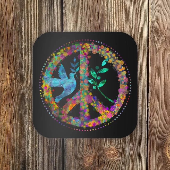 Earth Watercolor Peace Sign Coaster