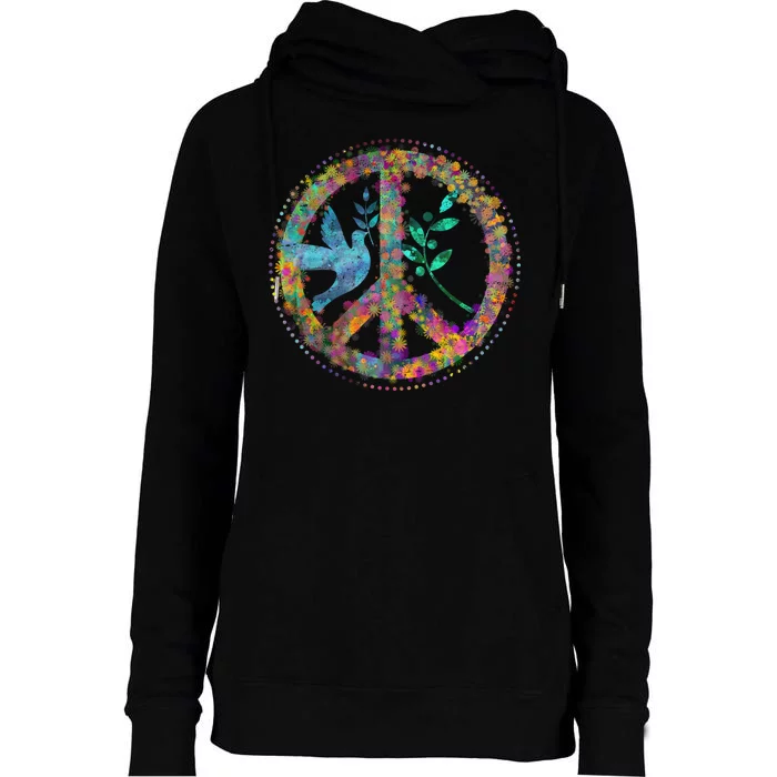 Earth Watercolor Peace Sign Womens Funnel Neck Pullover Hood