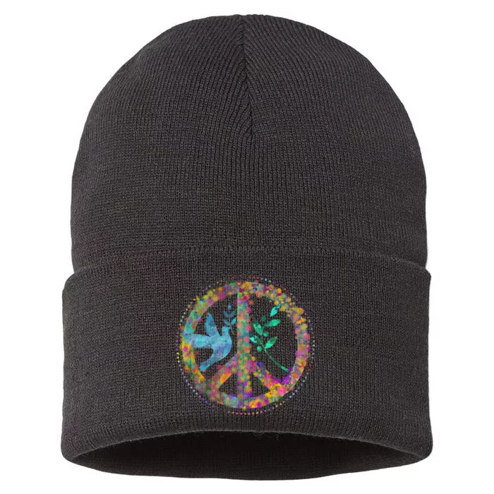 Earth Watercolor Peace Sign Sustainable Knit Beanie