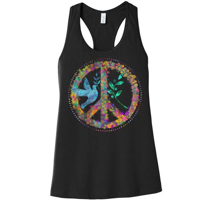 Earth Watercolor Peace Sign Women's Racerback Tank