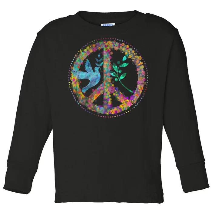 Earth Watercolor Peace Sign Toddler Long Sleeve Shirt