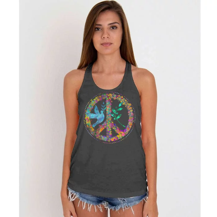 Earth Watercolor Peace Sign Women's Knotted Racerback Tank