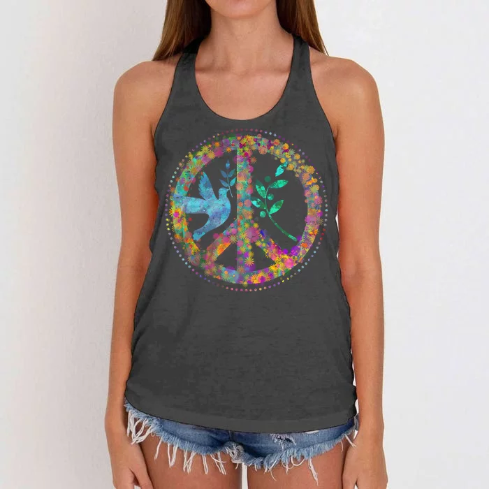 Earth Watercolor Peace Sign Women's Knotted Racerback Tank