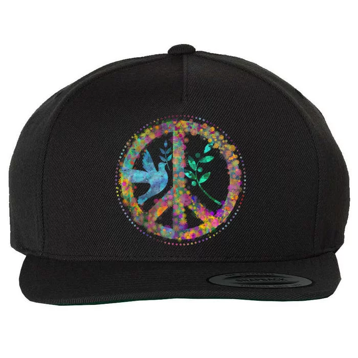 Earth Watercolor Peace Sign Wool Snapback Cap