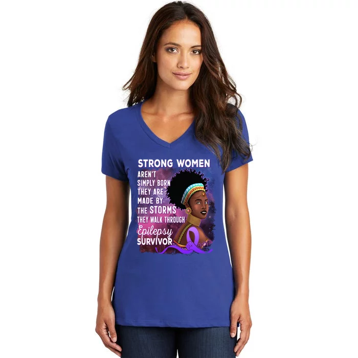 Epilepsy Awareness Strong Black Unbreakable Warrior Gift Women's V-Neck T-Shirt