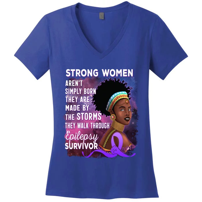 Epilepsy Awareness Strong Black Unbreakable Warrior Gift Women's V-Neck T-Shirt