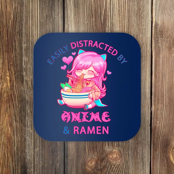 Easily Distracted By Anime & Ramen Coaster