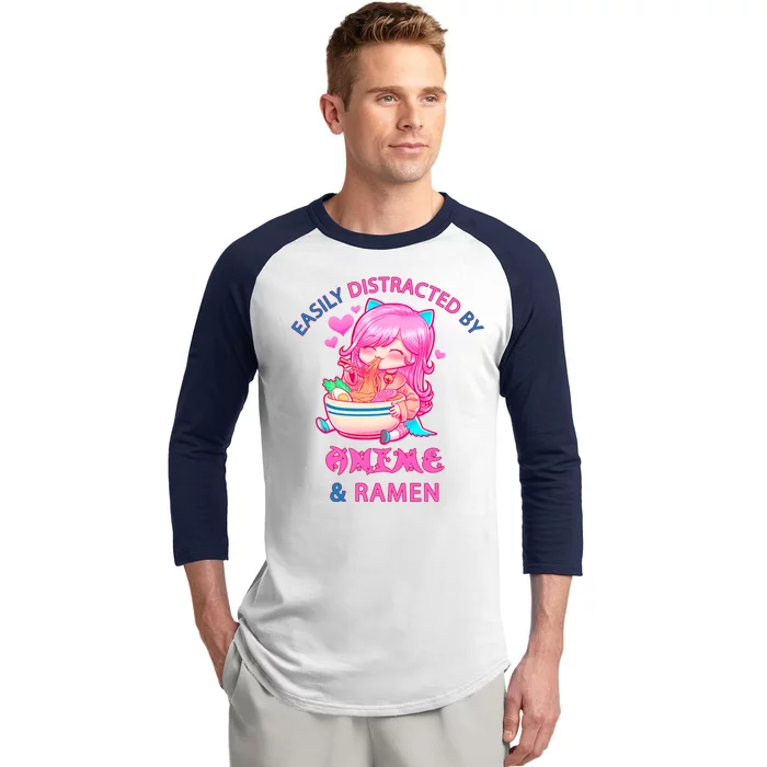 Easily Distracted By Anime & Ramen Baseball Sleeve Shirt