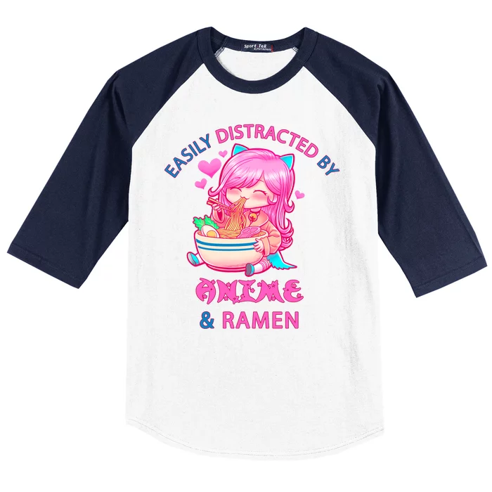 Easily Distracted By Anime & Ramen Baseball Sleeve Shirt