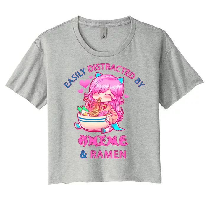 Easily Distracted By Anime & Ramen Women's Crop Top Tee