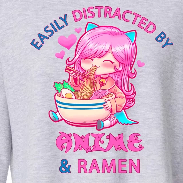 Easily Distracted By Anime & Ramen Cropped Pullover Crew