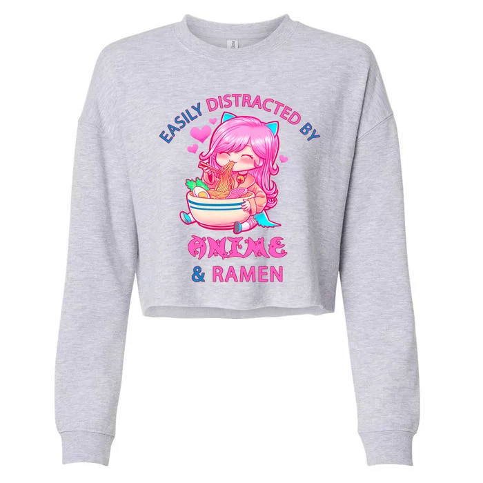 Easily Distracted By Anime & Ramen Cropped Pullover Crew