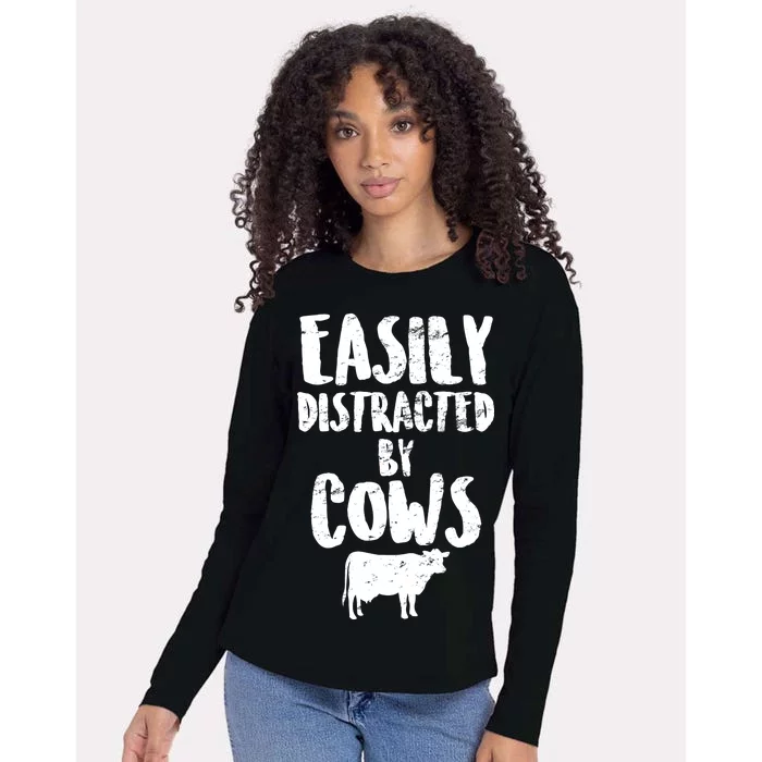 Easily Distracted By Cows Womens Cotton Relaxed Long Sleeve T-Shirt